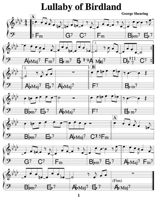 Lullaby Of Birdland - George Shearing Printable pdf