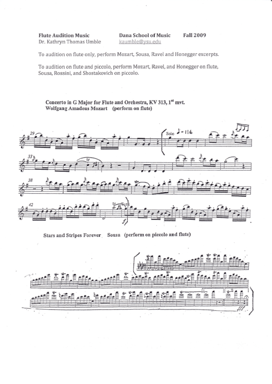 Flute Audition Music Sheet - 2009 Printable pdf