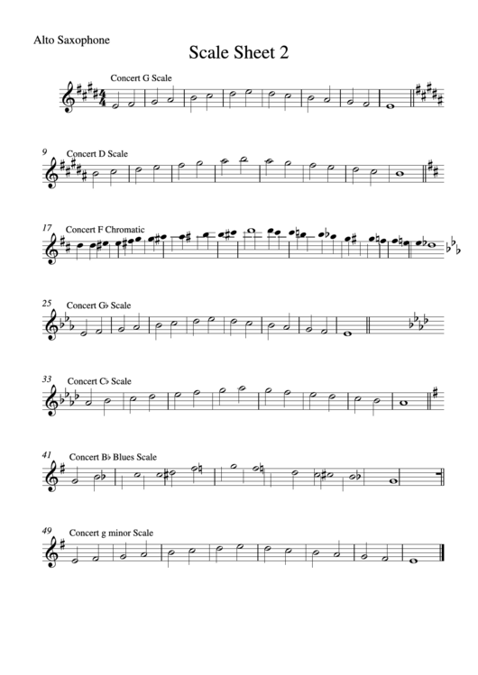 Alto Saxophone - Scale Sheet - 2 Printable pdf
