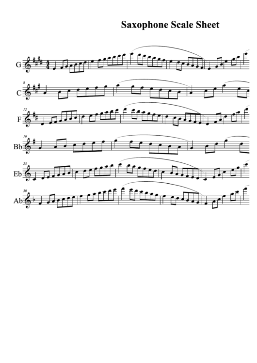 Saxophone Scale Sheet Printable pdf