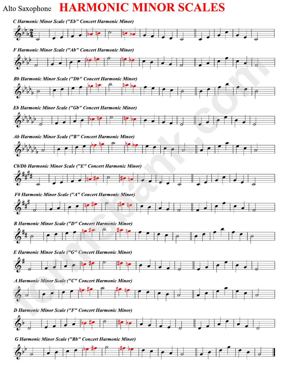 Natural Minor Scales Sheet - Alto Sax