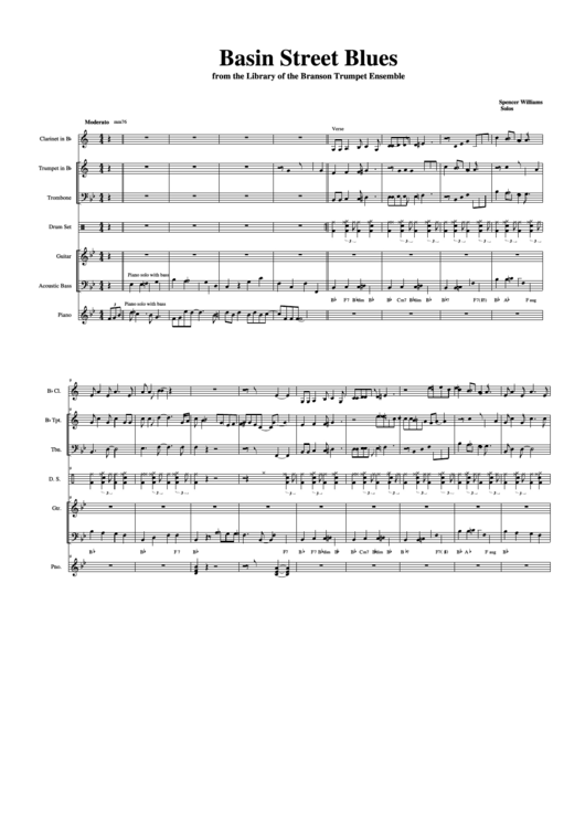 Spencer Williams - Basin Street Blues Branson Trumpet Ensemble Sheet Music Printable pdf