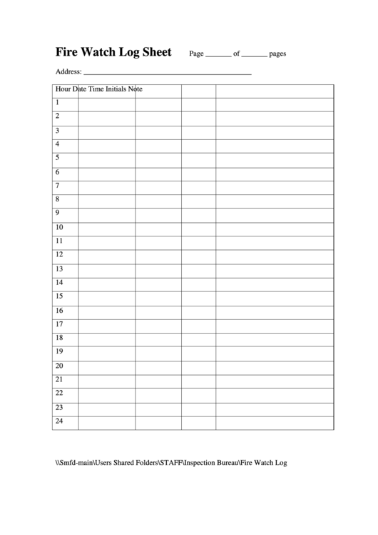 Template Free Printable Fire Watch Log Sheet Printable Templates