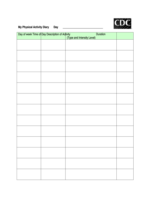 My Physical Activity Diary Template