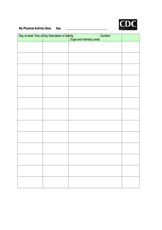 My Physical Activity Diary Template Printable Pdf Download