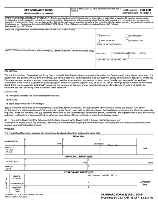Fillable Standard Form 25 (Rev. 8/2014) Printable pdf