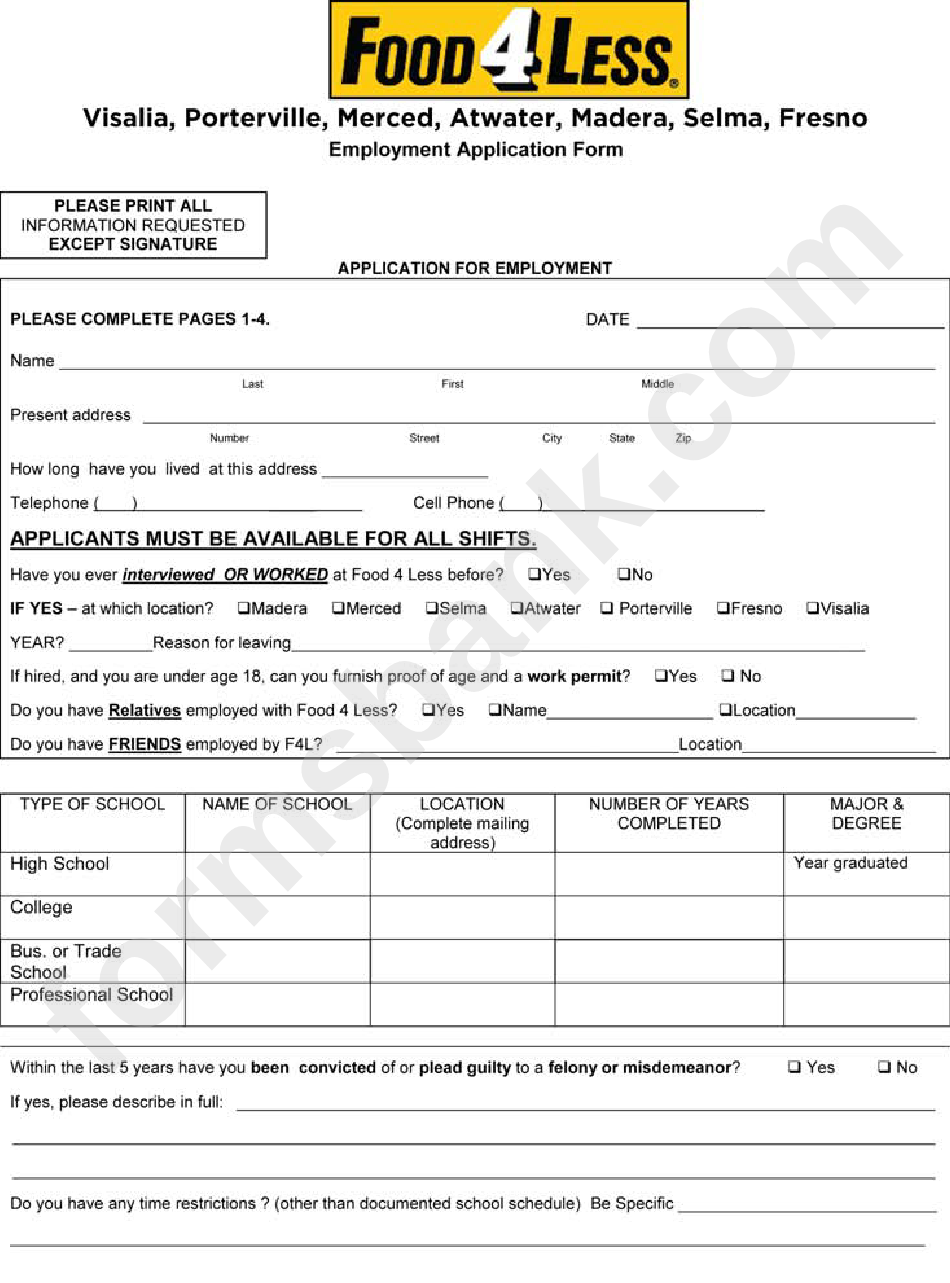 Employment Application Form printable pdf download