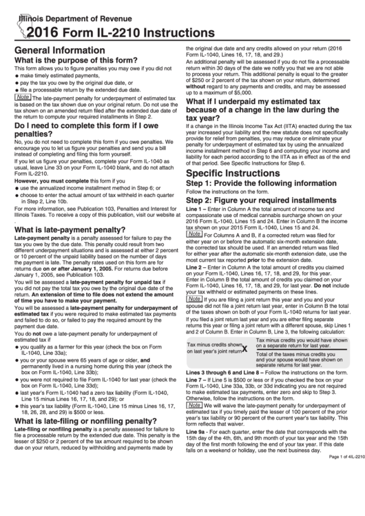 Form Il-2210 Instructions - 2016 Printable pdf