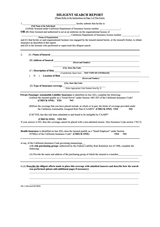 Fillable Diligent Search Report Form Printable pdf
