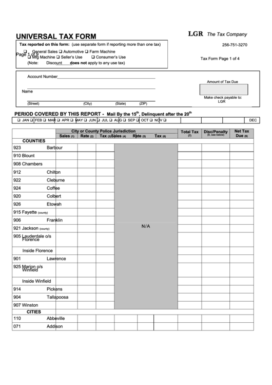 Universal Sales Tax Form - Alabama Printable pdf