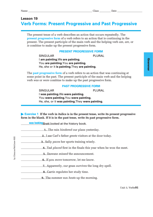 Present Progressive And Past Progressive - English Grammar Worksheet Printable pdf