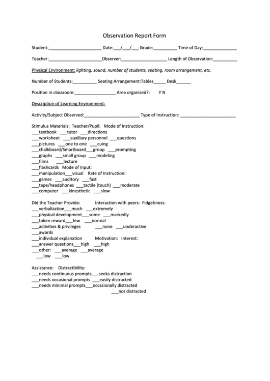 Observation Report Form Template