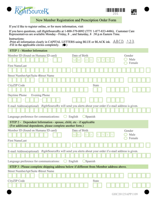 New Member Registration And Prescription Order Form Printable pdf