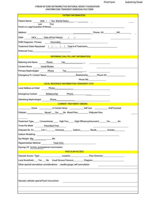 Uniform Esrd Transient Peritoneal Dialysis Form printable pdf download