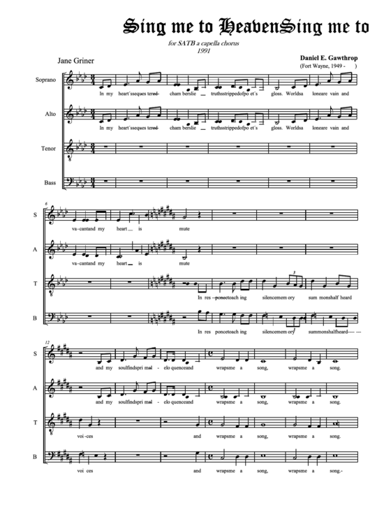 Sing Me To Heaven Sheet Music - Jane Griner - Daniel E. Gawthrop Printable pdf