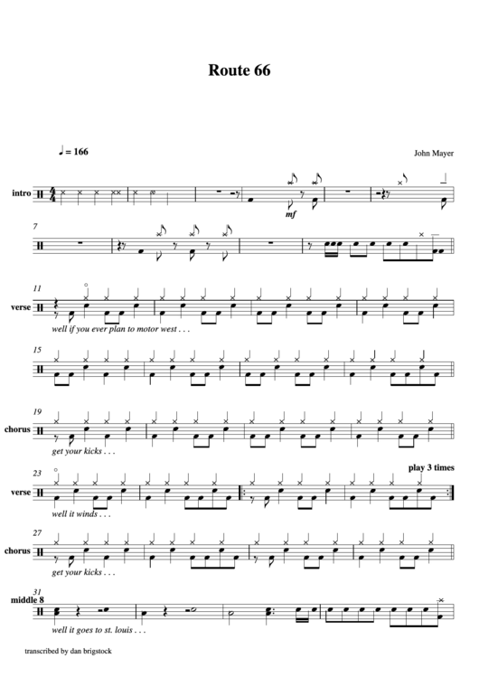 Route 66 Sheet Music - John Mayer Printable pdf