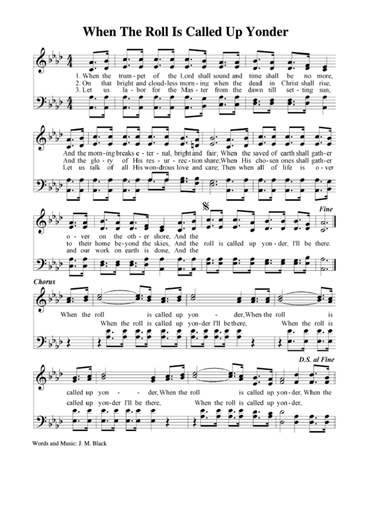 When The Roll Is Called Up Yonder Sheet Music - J. M. Black Printable pdf