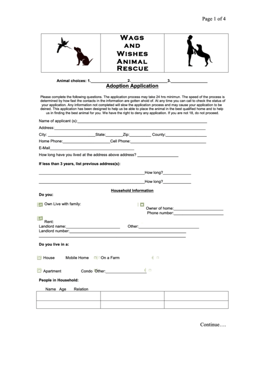 Adoption Application Form - Wags And Wishes Animal Rescue