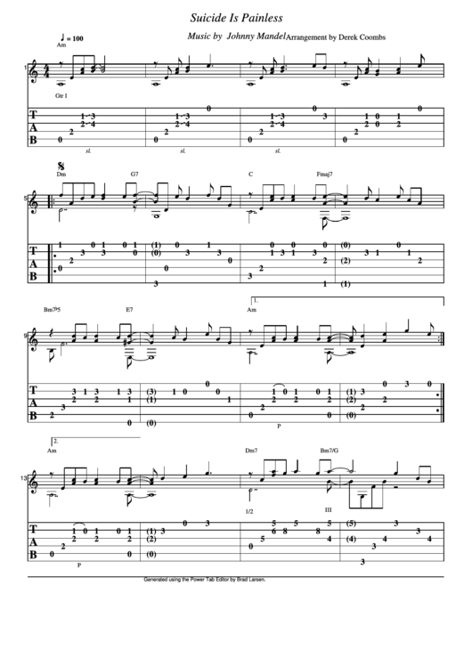 Suicide Is Painless - By Johnny Mandel - Piano Sheet Printable pdf