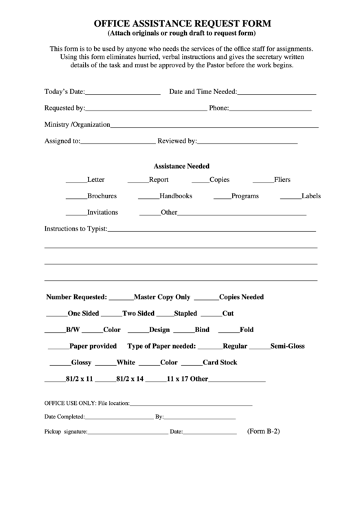 Office Assistance Request Form Printable pdf
