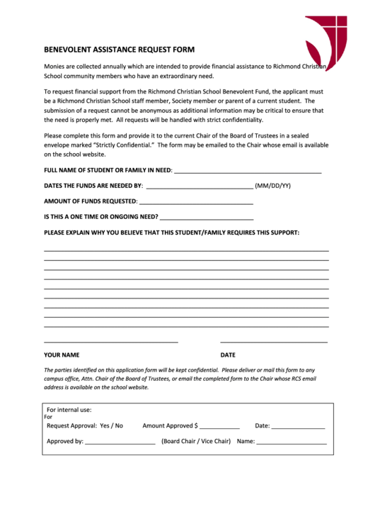 Benevolent Assistance Request Form Printable pdf