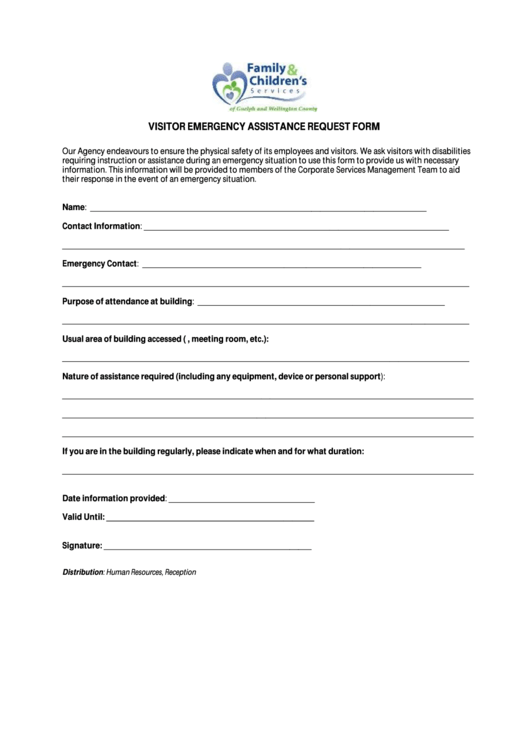 Visitor Emergency Assistance Request Form Printable Pdf Download 1463