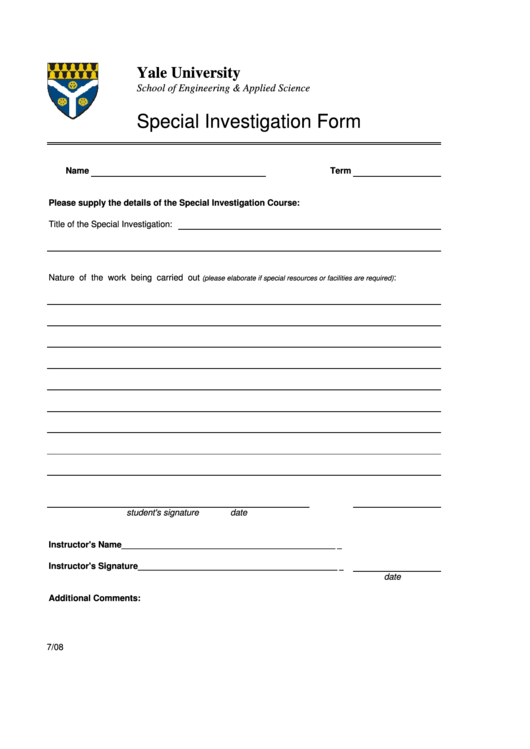 Special Investigation Form Printable pdf
