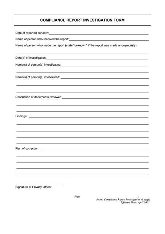 Investigation Report Form Printable pdf