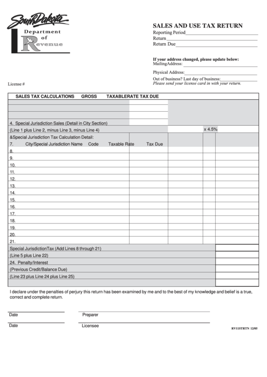 Sales And Use Tax Return Form - South Dakota Printable pdf