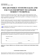 Solar Energy Systems Sales And Use Tax Exemption No Longer Subject To Repeal Form