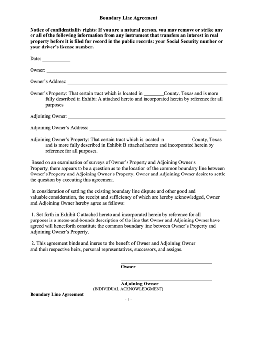 Boundary Line Agreement Form Printable pdf