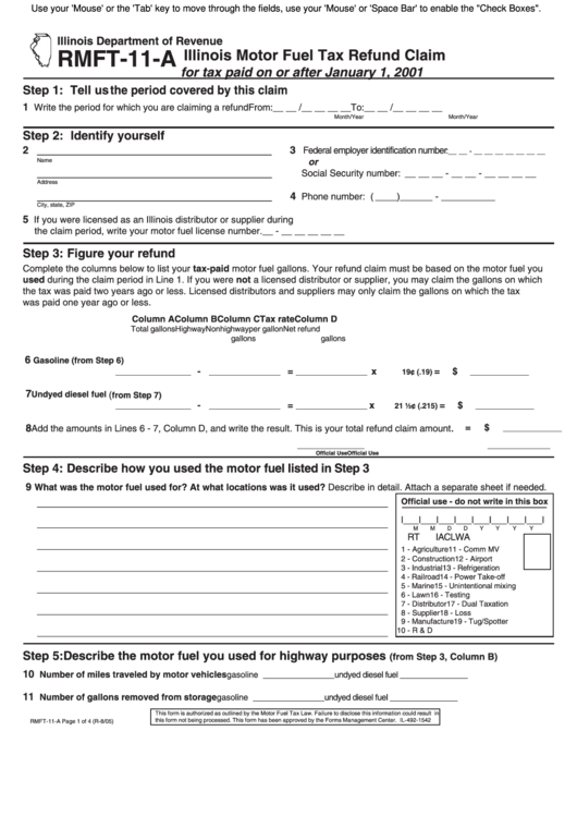 Fillable Form Rmft-11-A - Illinois Motor Fuel Tax Refund Claim Printable pdf