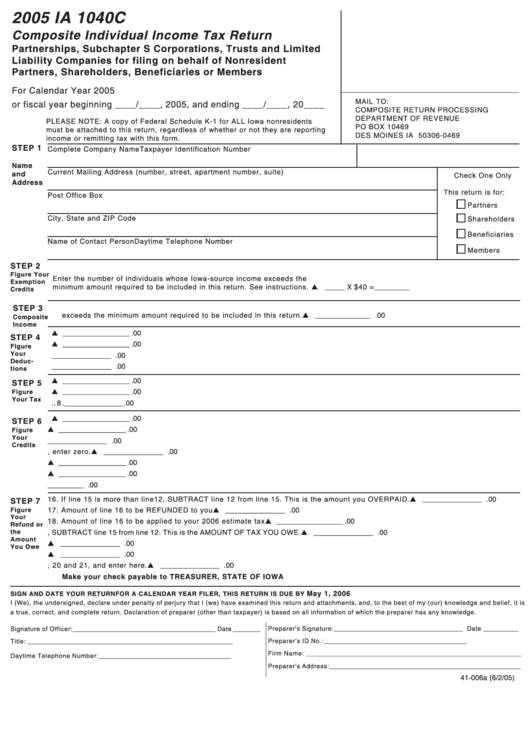 Form Ia 1040c - Composite Individual Income Tax Return - 2005 Printable pdf