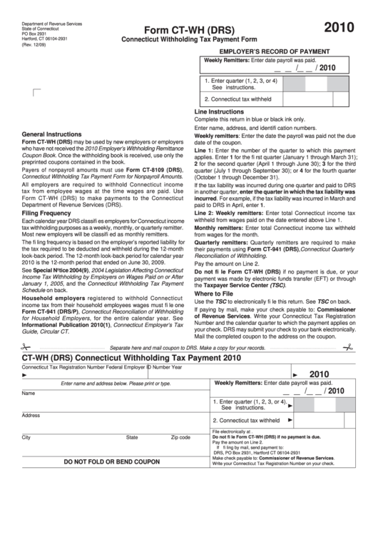 Form Ct-Wh (Drs) - Connecticut Withholding Tax Payment Form - 2010 Printable pdf