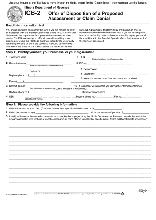 Fillable Form Icb-2 - Offer Of Disposition Of A Proposed Assessment Or Claim Denial Printable pdf