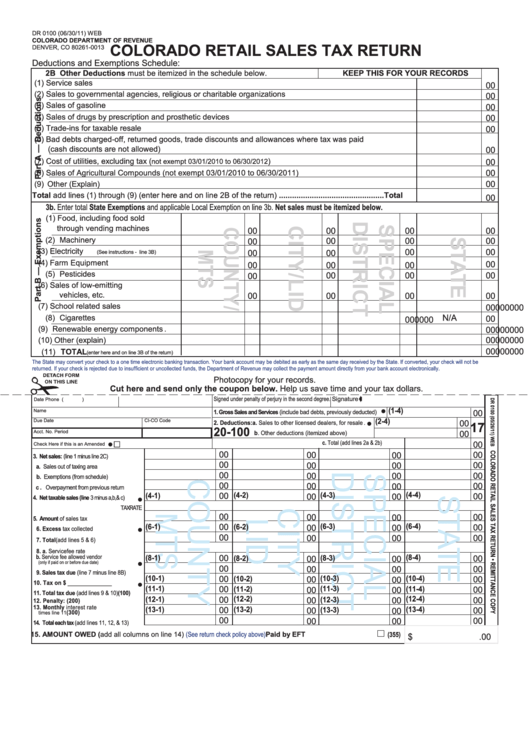 Fillable Form Dr 0100 - Colorado Retail Sales Tax Return Printable pdf