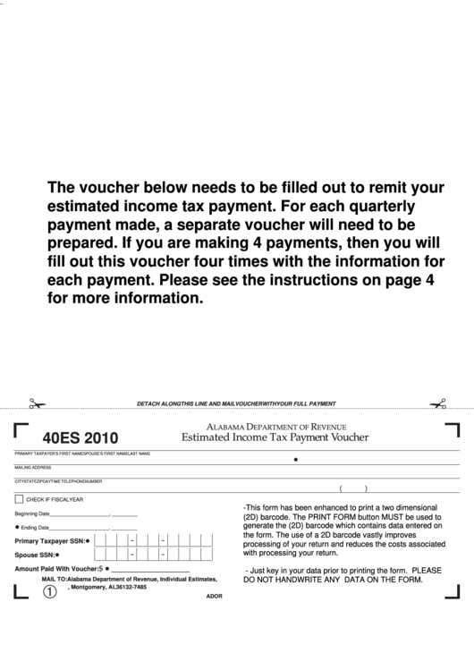 Fillable Form 40es - Estimated Income Tax Payment Voucher - 2010 Printable pdf
