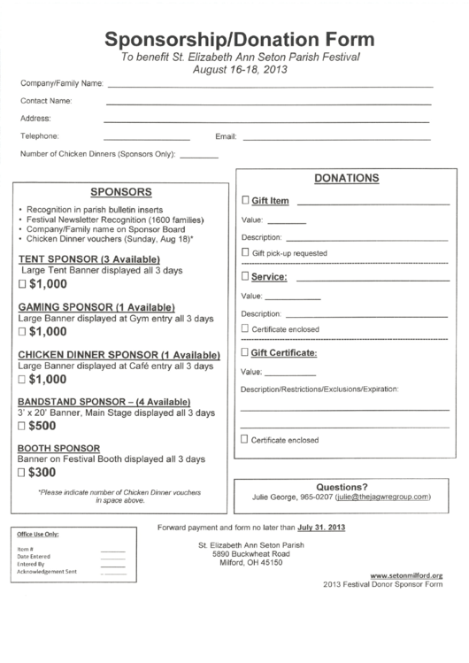 Sponsorship/donation Form Printable pdf