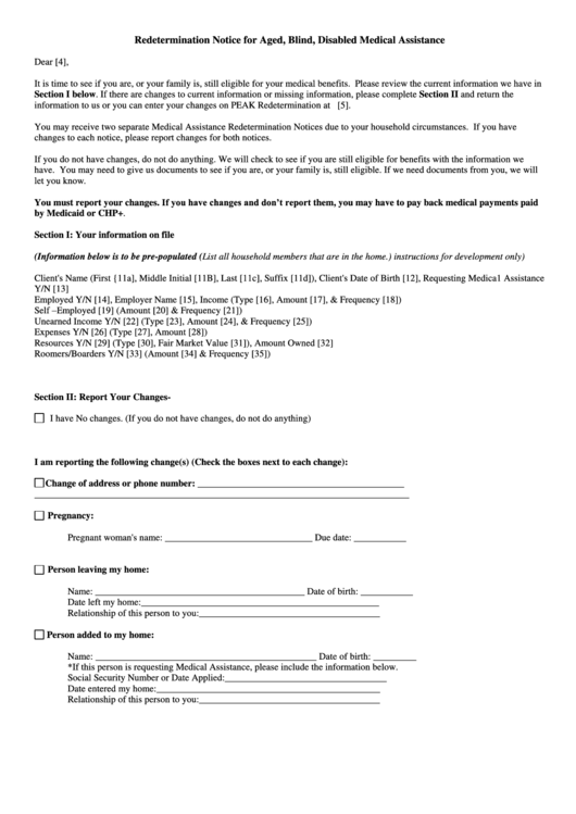 Redetermination Notice For Aged, Blind, Disabled Medical Assistance Form Printable pdf