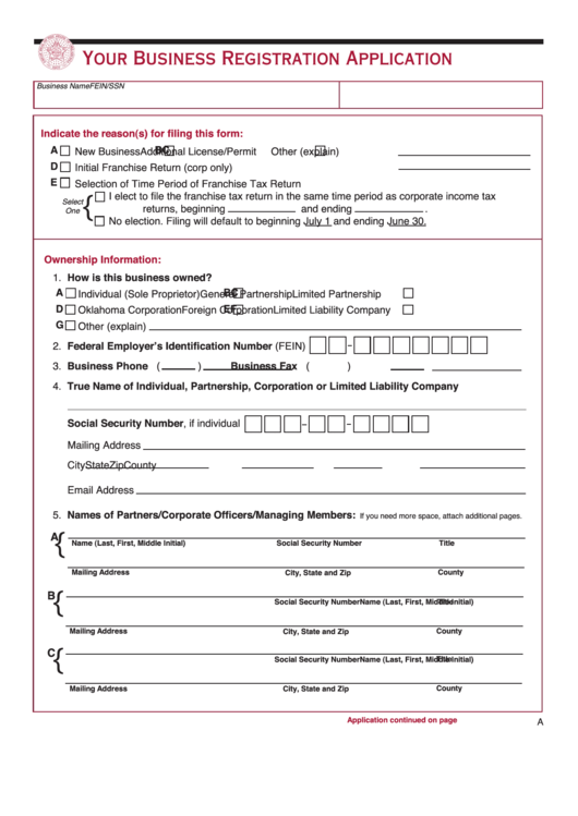 Fillable Your Business Registration Application Form Printable pdf