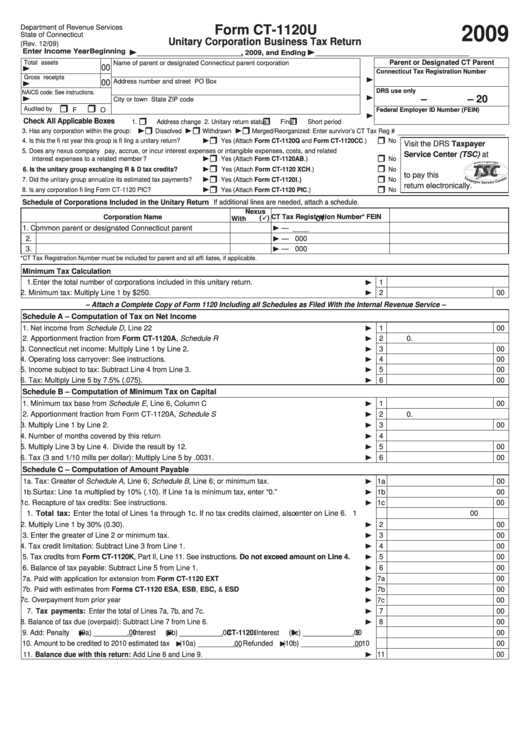 Form Ct-1120u - Unitary Corporation Business Tax Return - 2009 ...