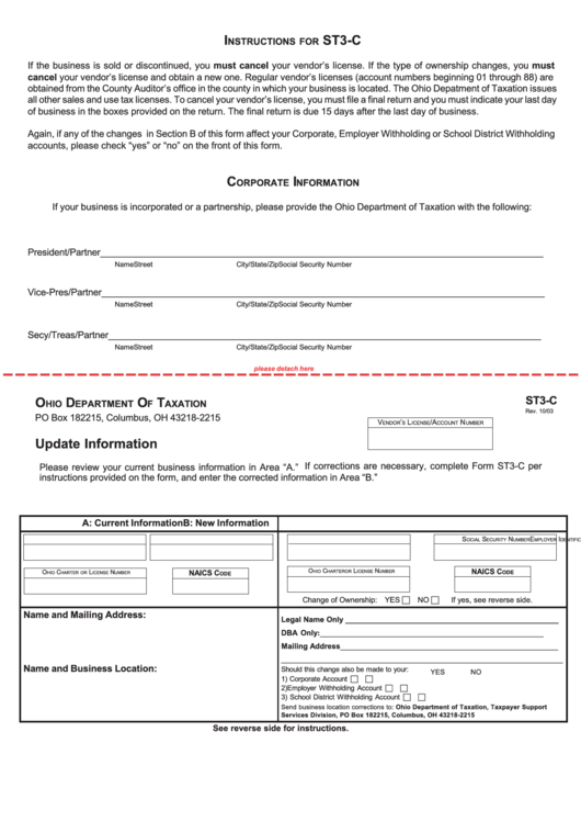 Form St3-C - Update Information Printable pdf