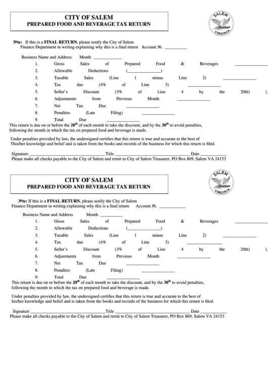 City Of Salem Tax Return Form Printable pdf