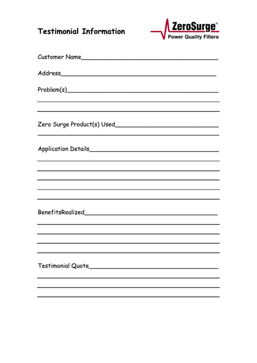 Testimonial Form Printable pdf