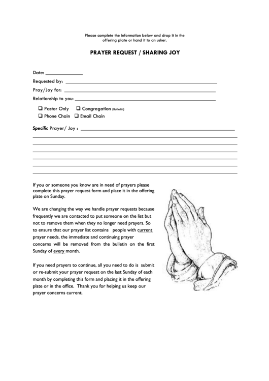 Prayer Request / Sharing Joy Printable pdf