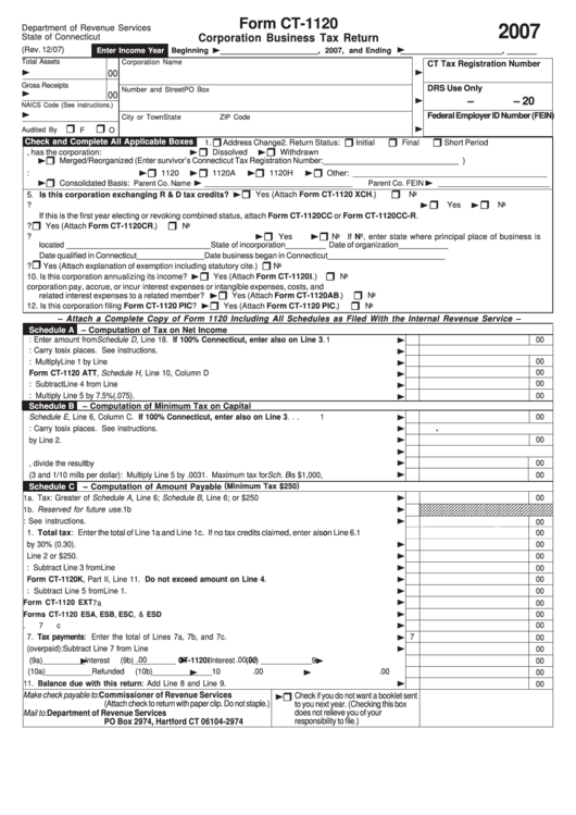 Form Ct-1120 - Corporation Business Tax Return - 2007 Printable pdf