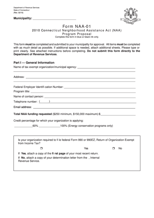 Form Naa-01 - Connecticut Neighborhood Assistance Act (Naa) Program Proposal - 2010 Printable pdf