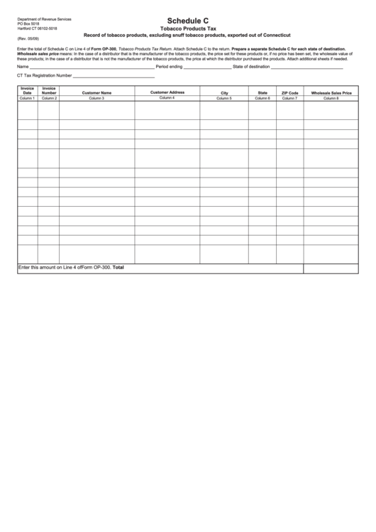 Form Op-300 - Schedule C - Tobacco Products Tax - Record Of Tobacco Products, Excluding Snuff Tobacco Products, Exported Out Of Connecticut Printable pdf