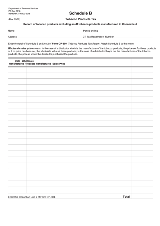 Schedule B - Tobacco Products Tax - Connecticut Department Of Revenue Printable pdf