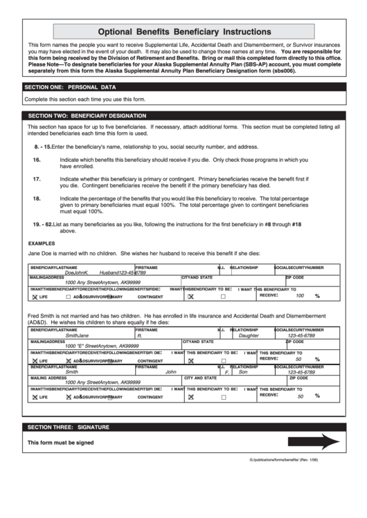 Form 02-1841 - Optional Benefits System Beneficiary (Life, Ad&d, Survivor) Printable pdf